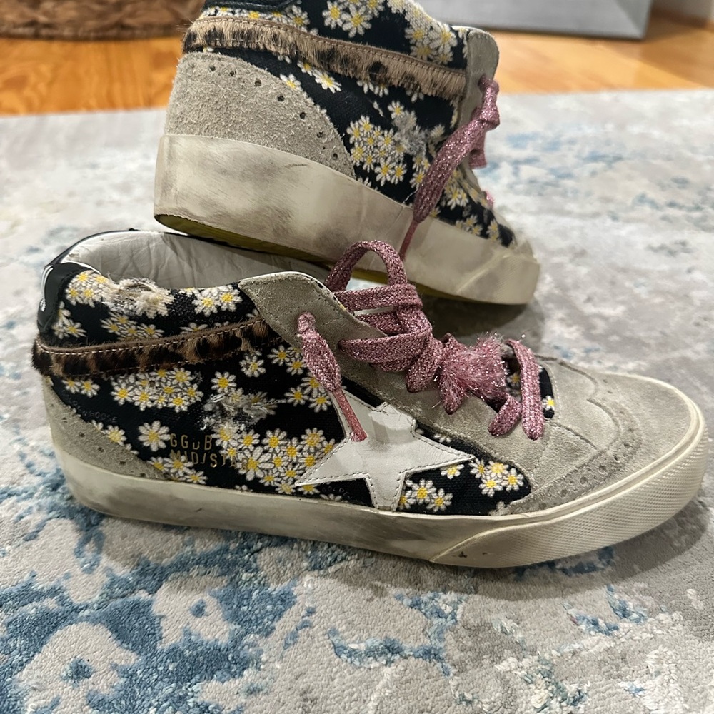 Golden Goose size 38 Floral High-Top Sneakers with Pink Laces